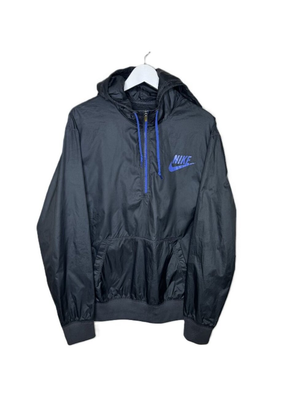 Nike Black 1/4 Anorak w/ Retro Blue Branding, Kangaroo Pocket, Size Medium